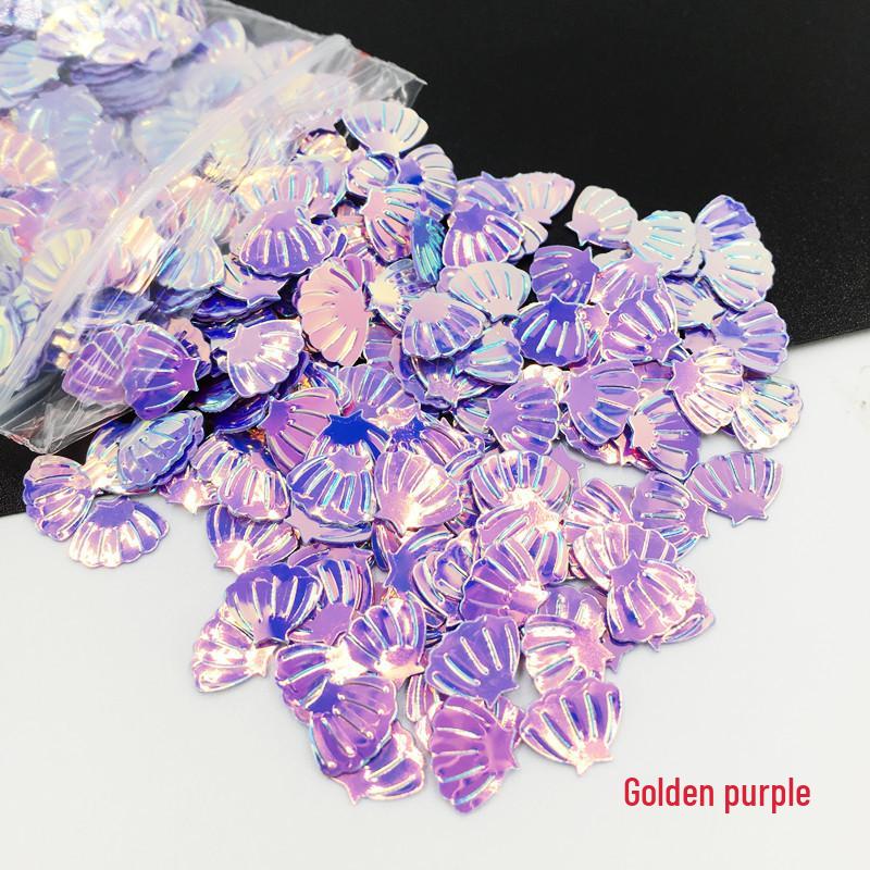 Golden Scallop Shell Nail Art Glitter - 7mm Resin Slime Decor Beads, 10g Bag