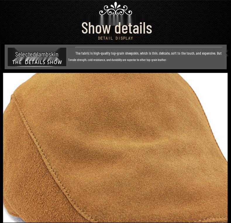 Unisex Genuine Leather Sheepskin Suede Flat Cap - Trendy Duckbill Beret for Spring, Autumn, and Winter