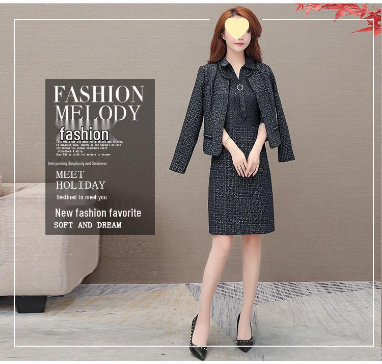 2025 Women's Slimming Petite Dress Set - Age-Reducing Two-Piece Skirt for Autumn/Spring