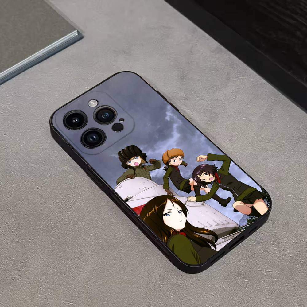 GIRLS and PANZER Anime Phone Case For iPhone 16,15,14,13,12,11 Plus,Pro Max,XS,X,XR,SE,Mini,8,7,Soft Silicone Black Cover