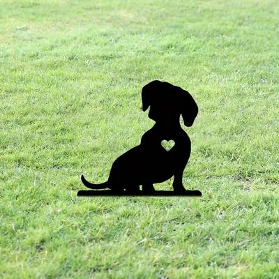 Estaca de perro sentado para jardín - Letrero metálico con silueta de arte en hierro | Decoración creativa para patios y jardines en conmemoración de mascotas