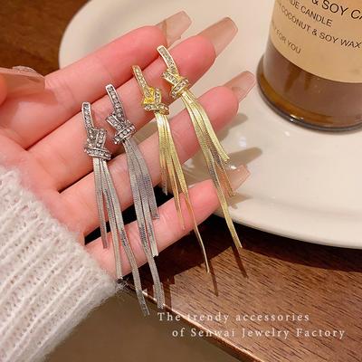 Flash Diamond Fringed Earrings Femininity Long Rope Knot Earrings Exaggerated Personalized Earrings Wholesale