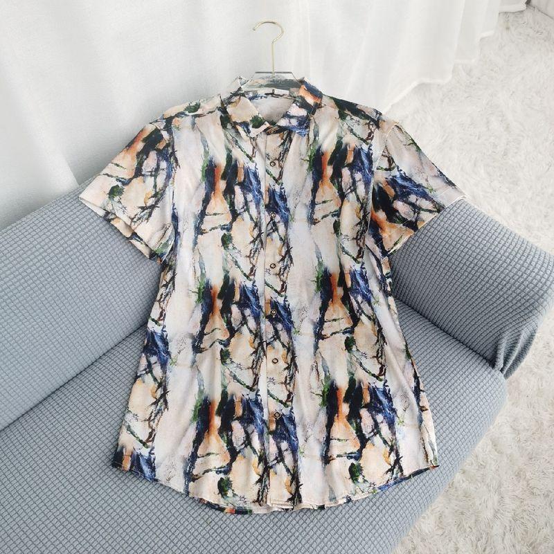 

Pure Silk Men s Shirt Short Sleeve Lapel Men s T-shirt Mulberry Silk Men s Heavy Weight Silk Men s Shirt Beige White 40 yards/170