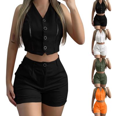 Women's Summer Fashion Casual Button Vest Shorts Suit Women's Clothing