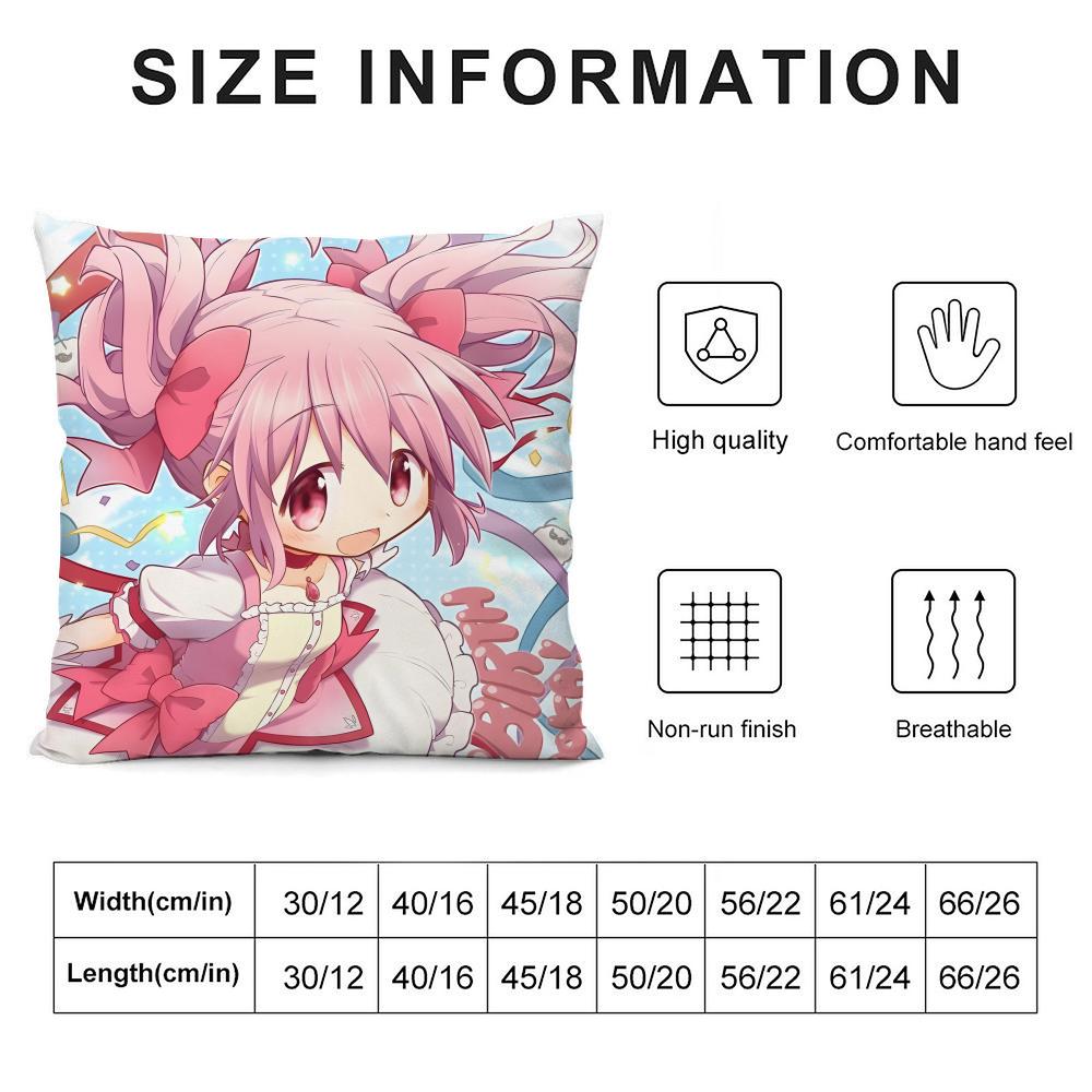 M-Madoka Magicaa Cute Cushion Cover Pillowcase Ultra Soft Skin Friendly Fabric Cloud Like Comfort & Concealed Zipper