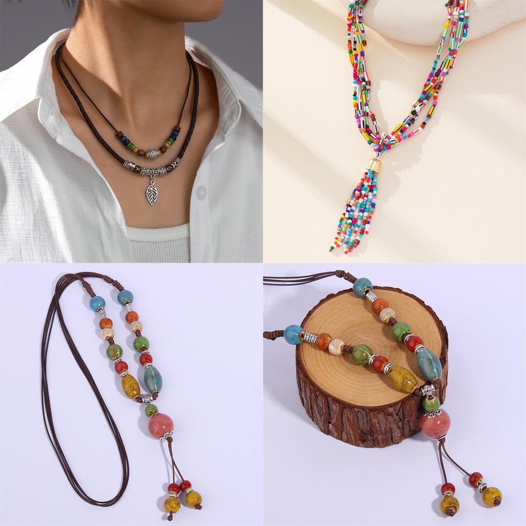 Multilayer Beaded Jewelry With Metal Pendant For Office Casual Women Accessories