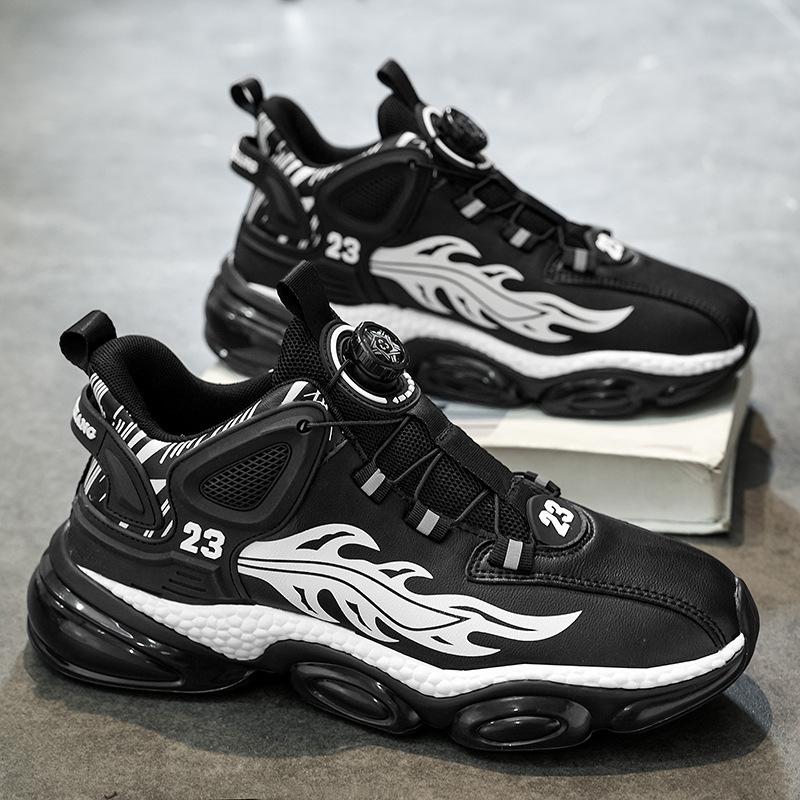 Autumn and winter rotating buckle men's shoes breathable new men's casual running shock absorption sports heightening air cushion dad shoes