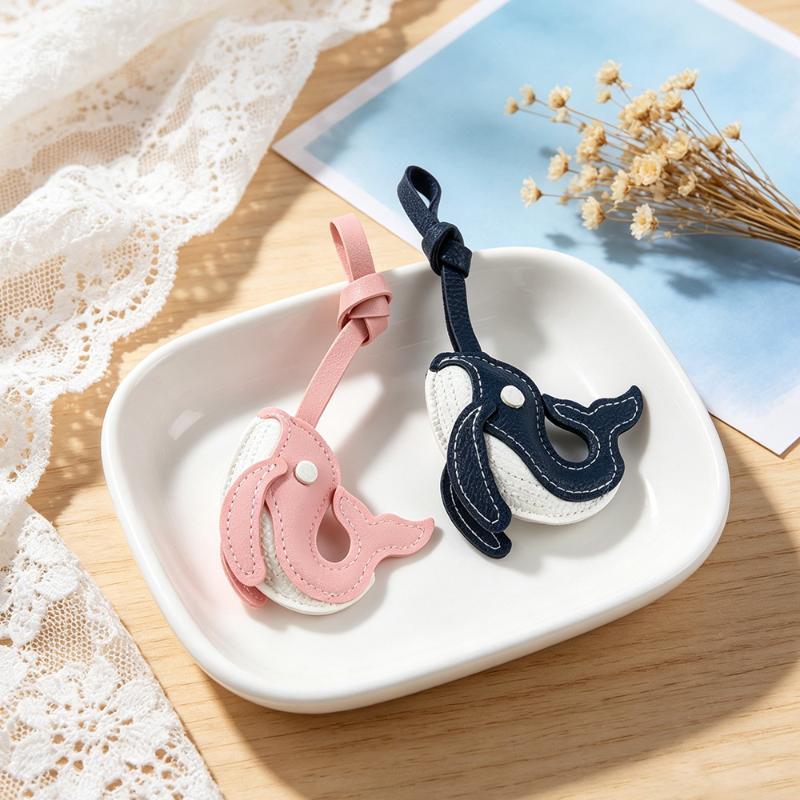 1Pcs Cute Whale Dolphin Bag Pendant Sea Animal Pu Leather Keychain Calming Deep Sea Vibes-Relaxing Nature-Inspired Accessory