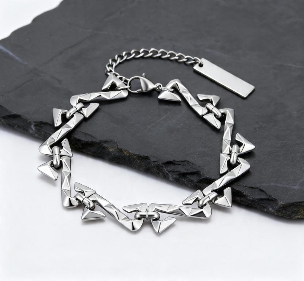Rock Punk Chain Bracelet for Men,Silver Tone Stainless Steel Chunky Adjustable Chain Wristband,Hip Hop Streetwear Jewelry