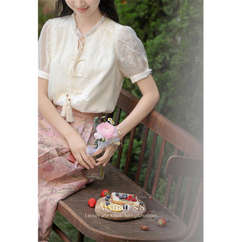 Zhili New Chinese Style Women's Short-Sleeve Shirt & Skirt Set