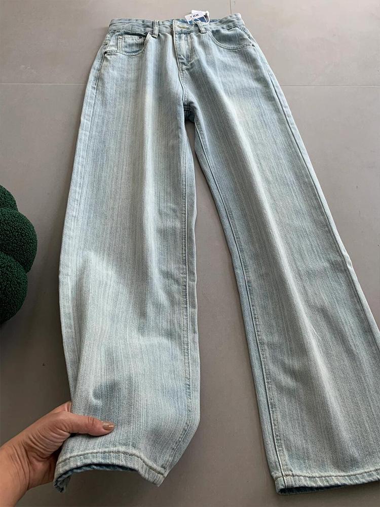 Women s Summer Light Blue High Waist Wide Leg Jeans - Plus Size, Floor Length, Textured, Loose Straight Leg, Trendy and Slimming. S