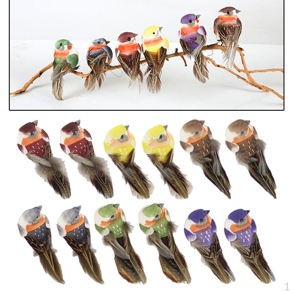 

12 Pcs Birds Figurines Artificial Foam feather type bird for crafts Decoration home and garden Clip