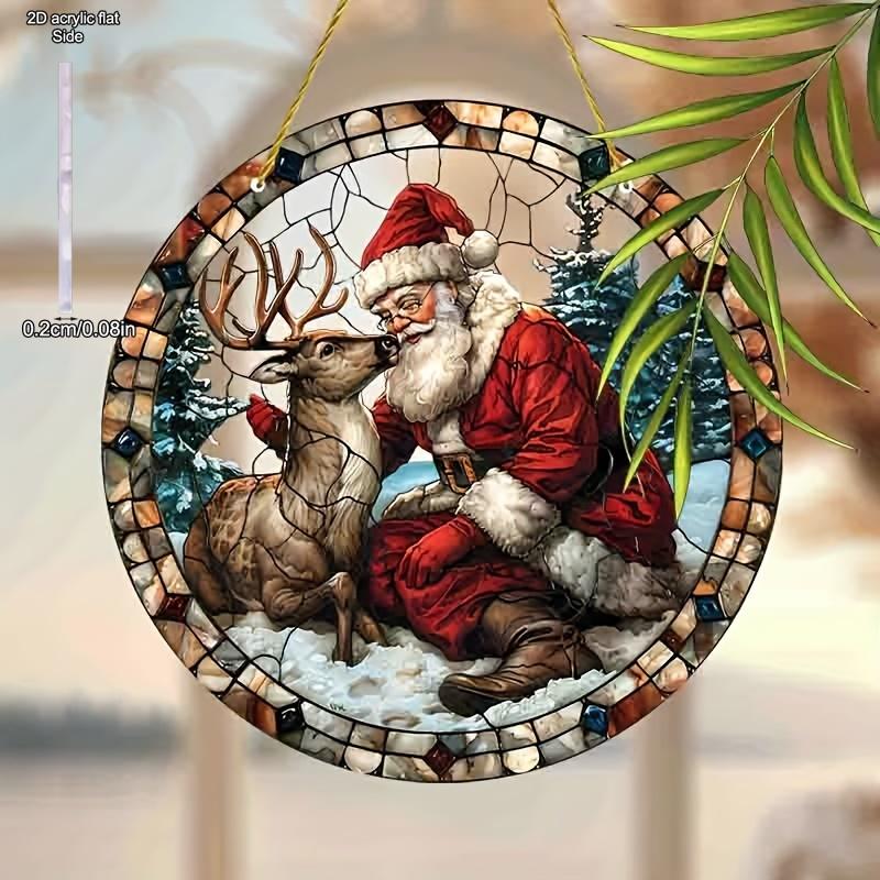 1pc Santa Claus Christmas Stained Glass Door Hanger Window Hanging Pendant Suncatcher Window Decor, Novelty Home Decor, Perfect Durable for Bedroom