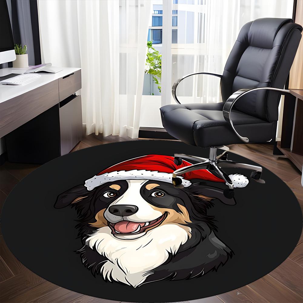1PC Christmas Dog Office Round Area Rug,  Mat Suitable ForOffice, Under Office Chairs Bedroom Living Room Home Decor, Room Deco