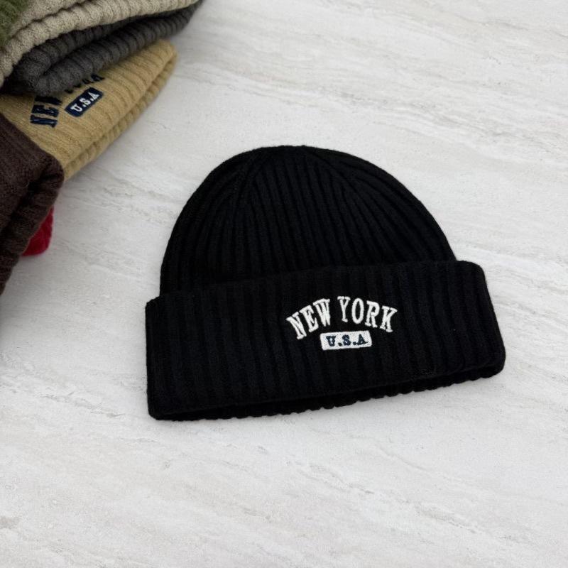 American retro letter embroidery knitted hat children's autumn and winter warm versatile cold hat showing face small wool hat male trend