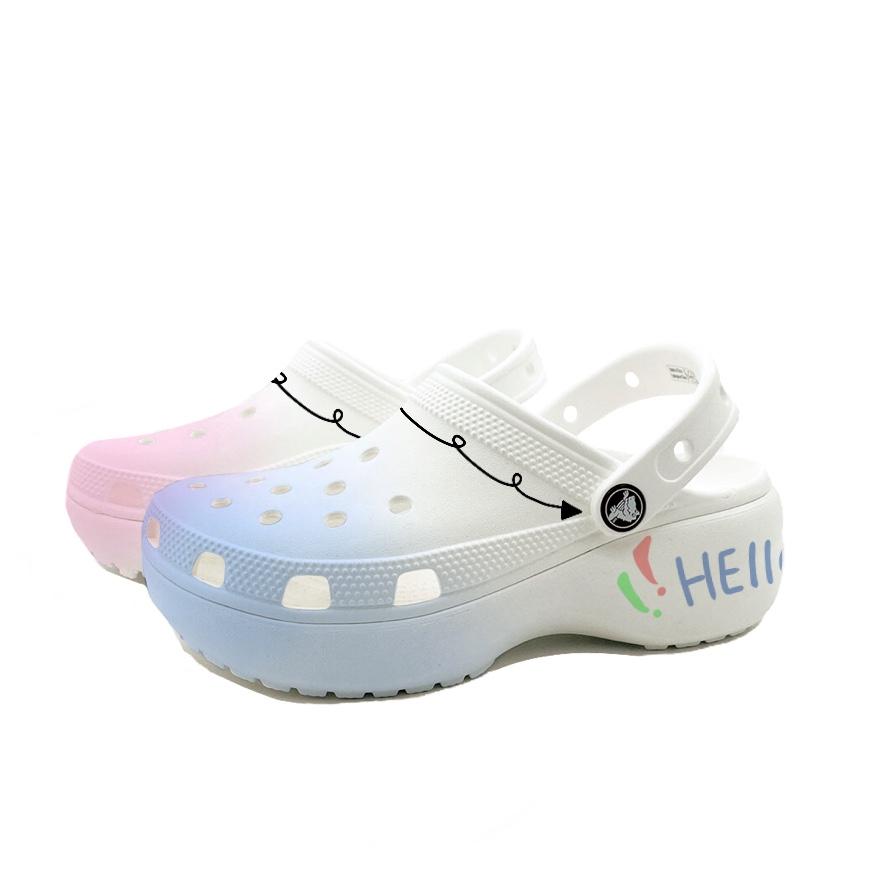 Crocs Classic Platform Clog Hello Beach Girl School Style EVA Versatile Hole Shoes Unisex Blue Pink