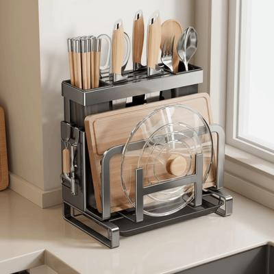 With Drainer Kitchen Storage Rack Wall Mount Chopstick Organization Countertop Organizer Pot Lid Holder Home Kitchen