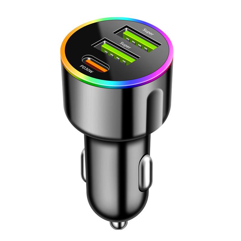 60W Super rychlá 7barevná atmosférická nabíječka do auta s PD30W