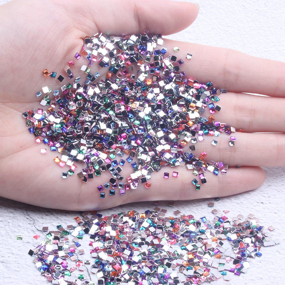 2mm Square Acrylic Small Rhinestone Nail Art Accessories for UV Gel Nail Design