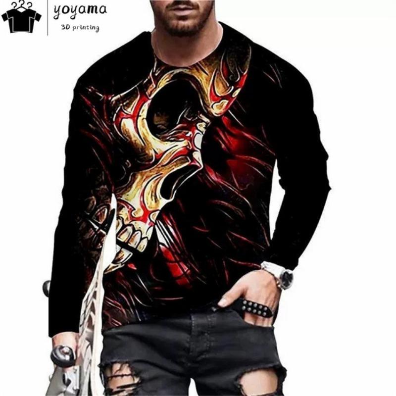 

Мужская одежда с принтом черепа, модная мужская футболка с длинным рукавом, мужские винтажные футболки с принтом черепа, повседневные свободные мужские рубашки, топы 3XL