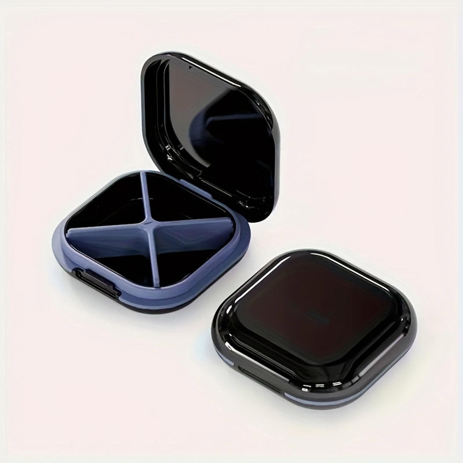 

Portable Square Pill Organizer Case with Four Compartments Compact Travel Medicine Storage Box for Daily Use one size чёрный