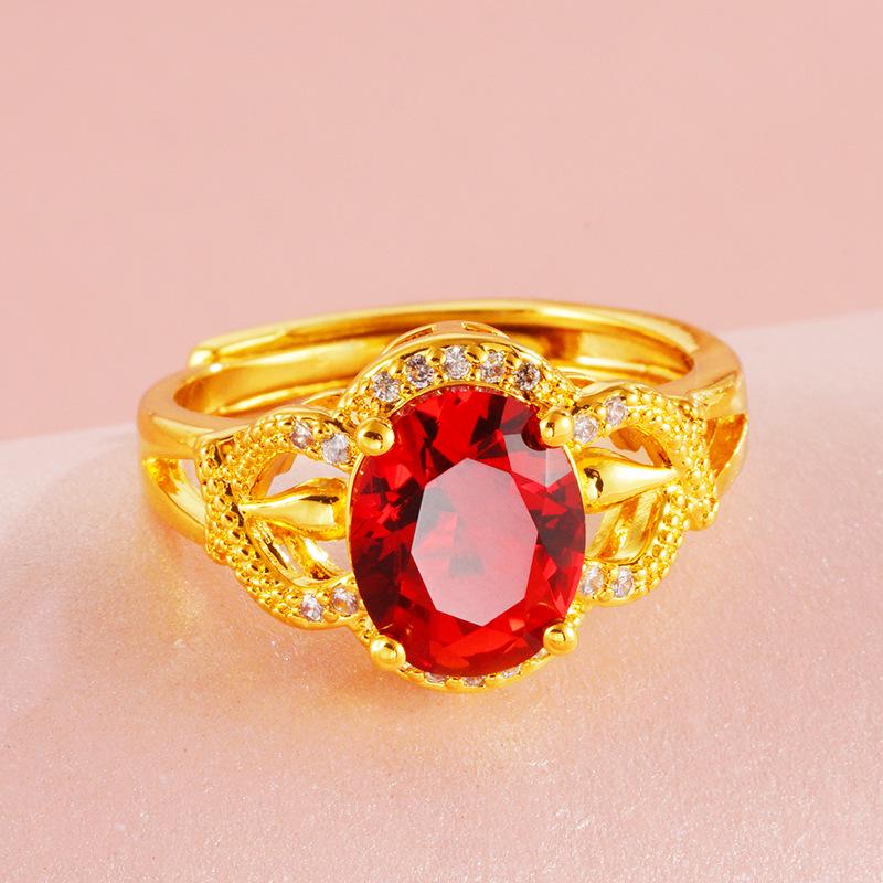 Vietnam Sand Gold 24K Zircon Crystal Women's Open Ring
