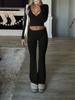 Autumn Women Deep V Neck Flared Pants Sport Casual Set For Women