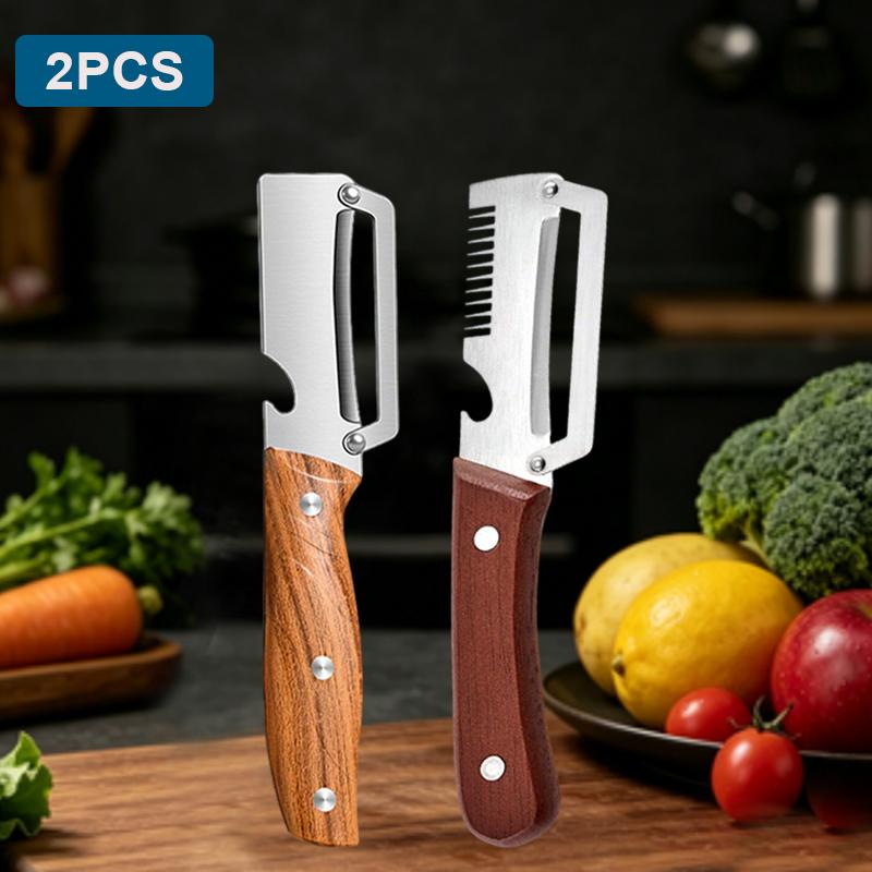 Stainless Steel Kitchen Peeler Green Onion Slicer 3-in-1 Multi-Functional Peeler for Fruits and Vegetables Bottle Opener Peeler