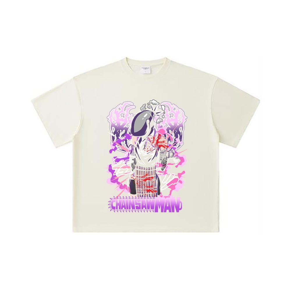 260 GSM Double Yarn 32 Count 100% Cotton Chainsaw Man V53 Reze Print Unisex Heavy Cotton T Shirt