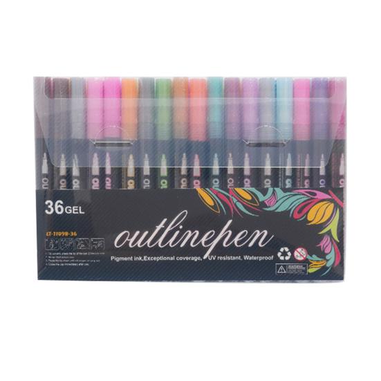 Dual-Tip Metallic Outline Pens Fluorescent Marker with Colorful Borders Smooth Tip Highlighters for Cards Crafts & Notes