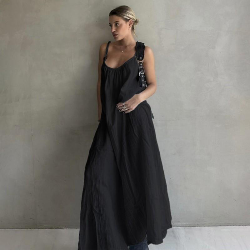 Womens Loose Cotton Slip Dress 2026 A-Line Maxi Low Neck Vacation Beach Outfit