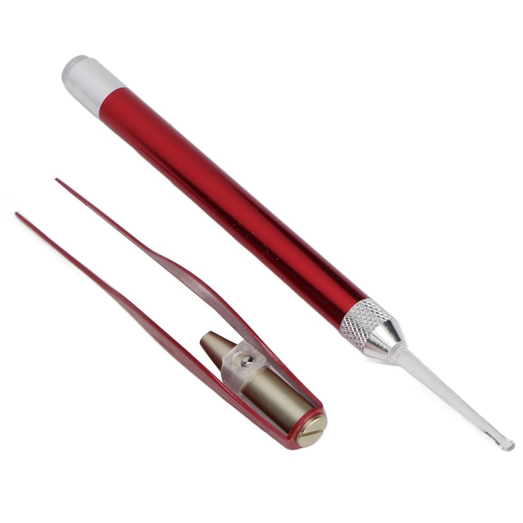 2pcs LED Light Ear Spoon with Tweezers Portable Luminous Light Ear Pick Cleaner Red for Kids Adults