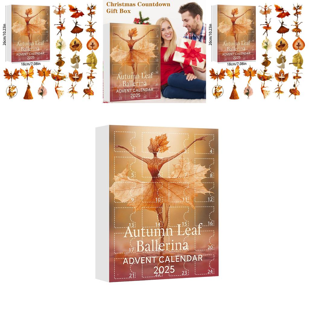 Świąteczny 24-dniowy Kalendarz Adwentowy z Dziewczyną z Liściem Klonowym i Motywem Baletowym Akrylowa Świąteczna Niespodzianka