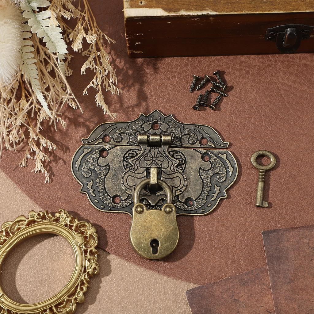 1Set Vintage Wooden Box Hasp Lock Decorative Clasp Latch Jewelry Gift Box Buckle Small Metal Hasp for Packaging Accessory