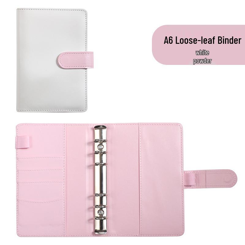 A6 Macaroon Leather Notebook Binder with 12 Refillable Zipper Pockets for Bills and Coins
