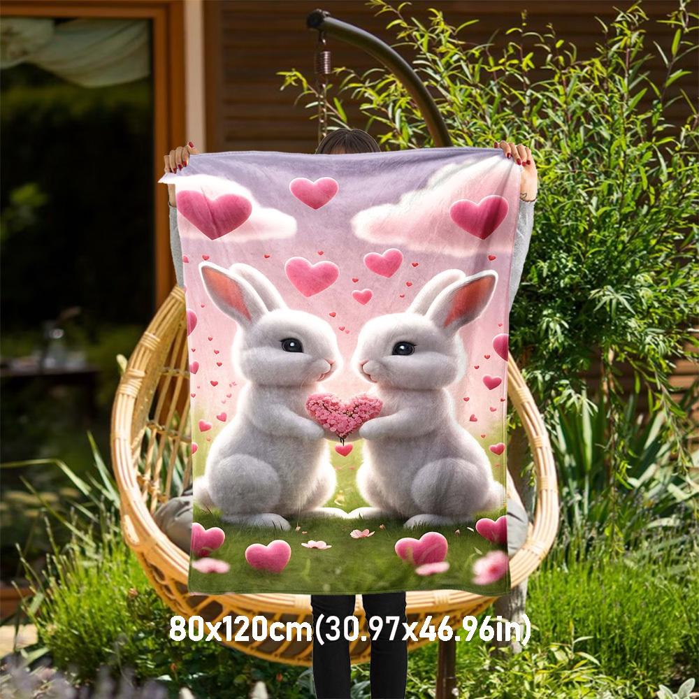 1pc rabbit love Outdoor Flannel Blanket Soft Warm All-Season Throw for Sofa Bed Car Camping Office, Cozy Gift Idea1293S