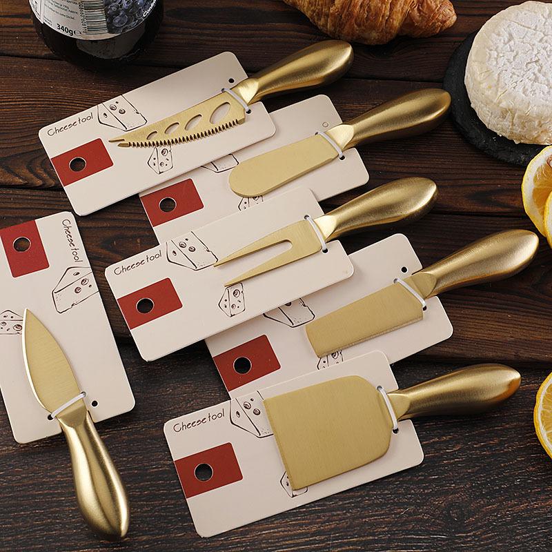 Mâner Gol din Oțel Inoxidabil, Cuțit de Brânză Auriu, Set de Cuțite de Brânză, Ambalaj cu Legătură Card, Cuțite și Furculițe Occidentale