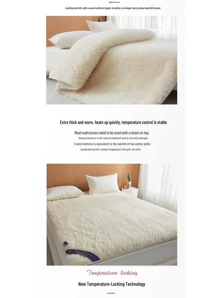 Wool Mattress Pad: Thick Lambswool Blanket for Winter Bedding