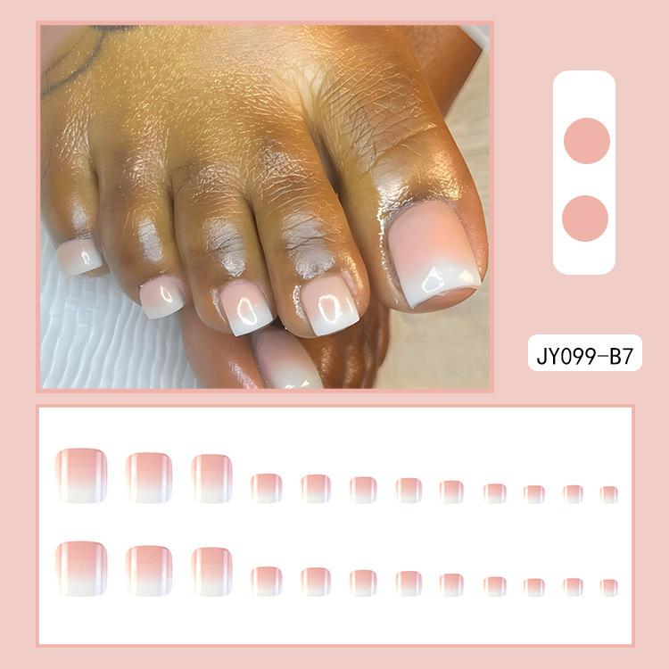 

24 шт., французский дизайн, накладные ногти на пальце ноги, летние накладные ногти, акриловые многоразовые ногти, украшенные набором инструментов