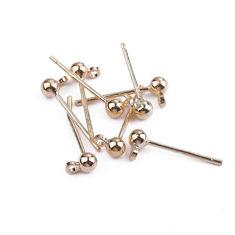 10Pcs 18k Gold Plated Round Ball Stud Earrings Post With Loop Earring Base Connectors Linker For DIY Jewelry Making