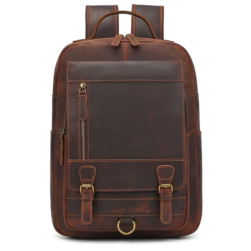Crazy Horse Leather Men's Leather Backpack Bag Genuine Leather Computer Laptop Bags Men Male Travel Backpack Thick Cowhide Bag