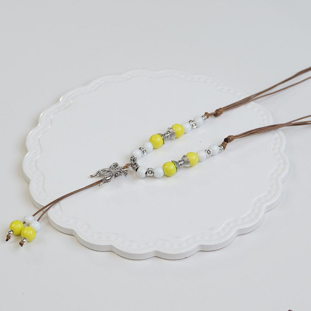 Senxin Chinese Beaded Light Luxury Ceramic Clavicle Chain Necklace Premium Ethnic Braided Rope Antique Accessories Butterfly Color