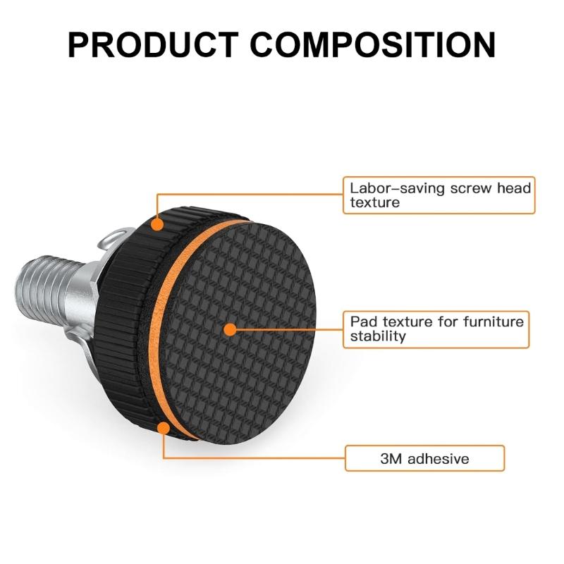 Adjustable 3/8" Furniture Leg Levelers with High Density Rubber Floor Protectors Adjustable Leg Levelers for Furnitures