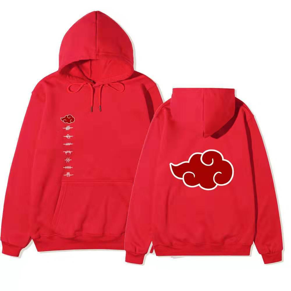 Unisex Naruto Akatsuki Hoodie, Double Side Red Cloud Symbol Print Anime Pullover Long Sleeve Hooded Sweatshirt