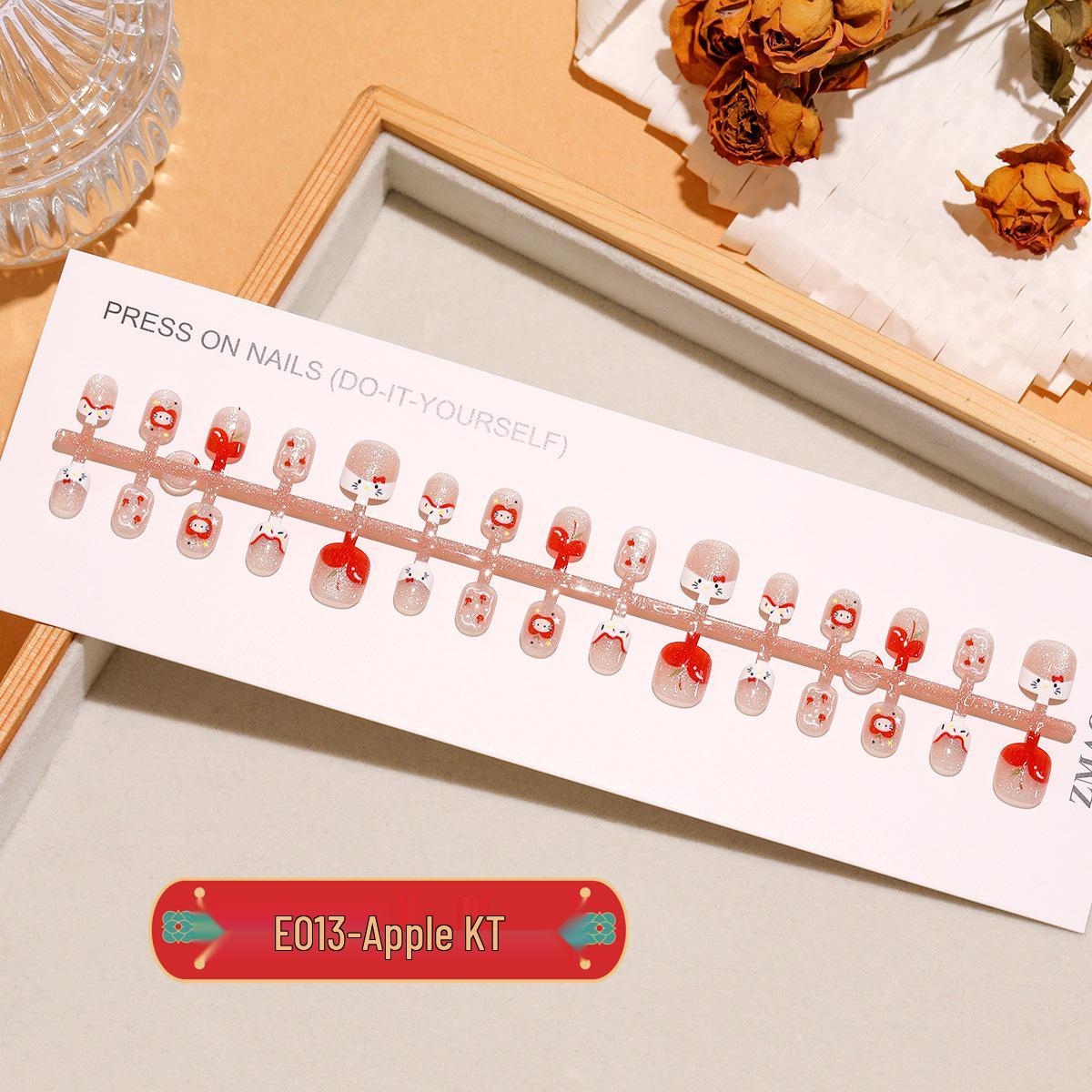 

E013 Cute Apple KT Kids Removable Red Wearable Nail Set - 30 Pieces, One Size
