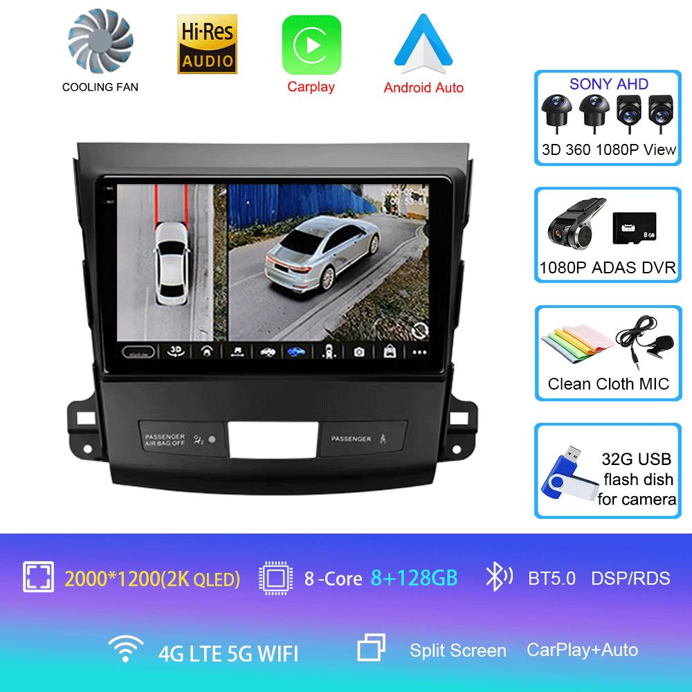 Car Radio Android 14 Carplay For Mitsubishi Outlander 2006-2011 Peugeot 4007 Citroen C-Crosser GPS Multimedia Player Stereo 2din