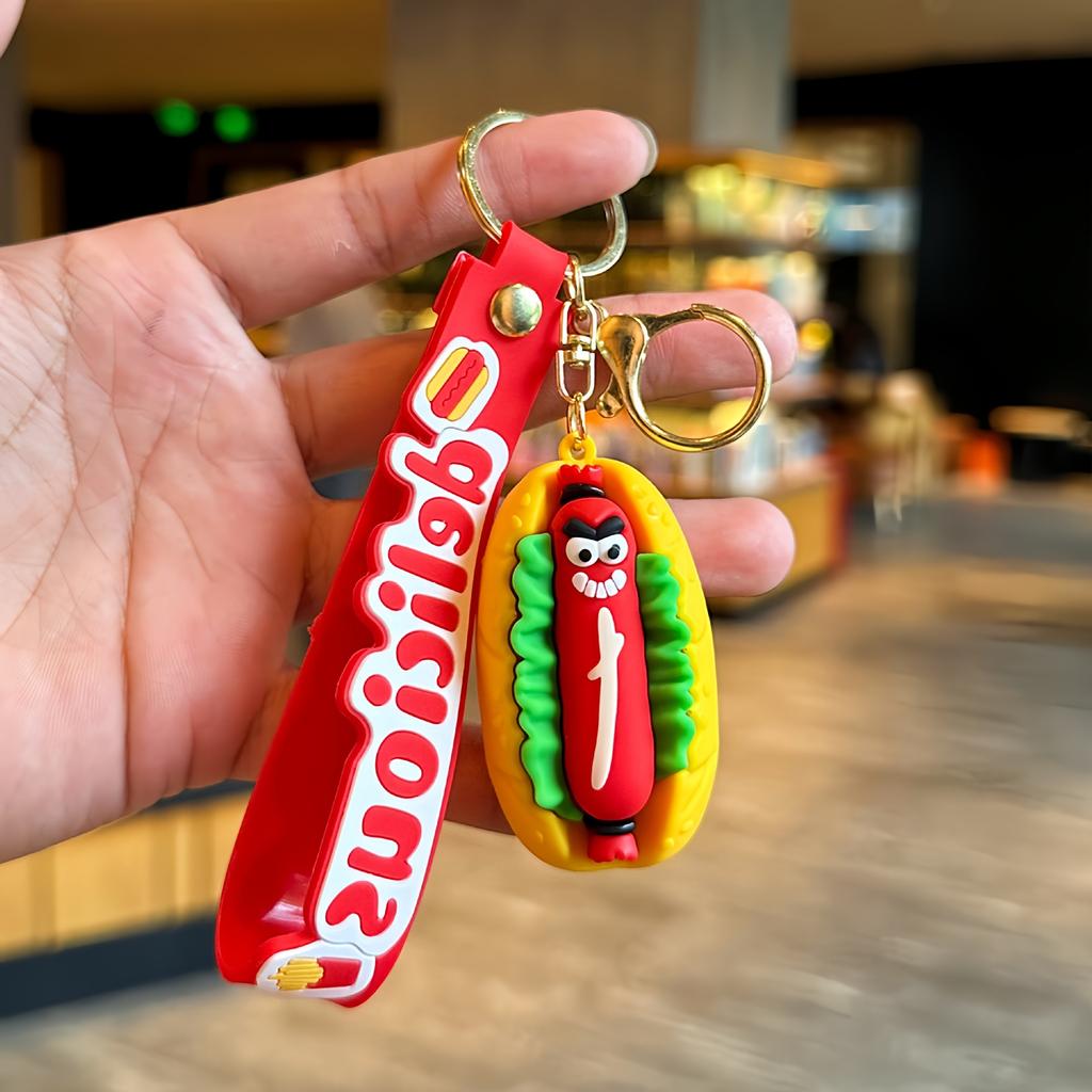 Simulated French Fries Burger Key Chain Pendant Cute Soft Rubber Pendant Car Key Chain Gift