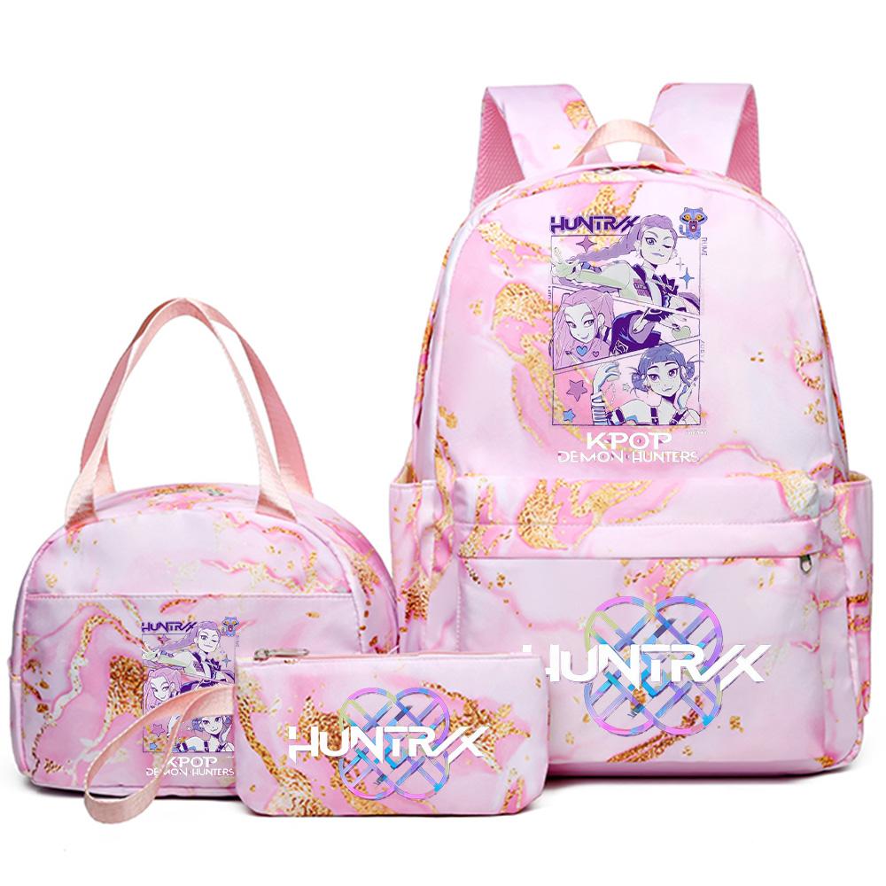3Pcs/set Anime Cartoon Kpop Printed Backpack with Handbag Pencil Case for Teenager Student Girl Boy Bookbag Schoolbag Women Large Capacity Travel Bag