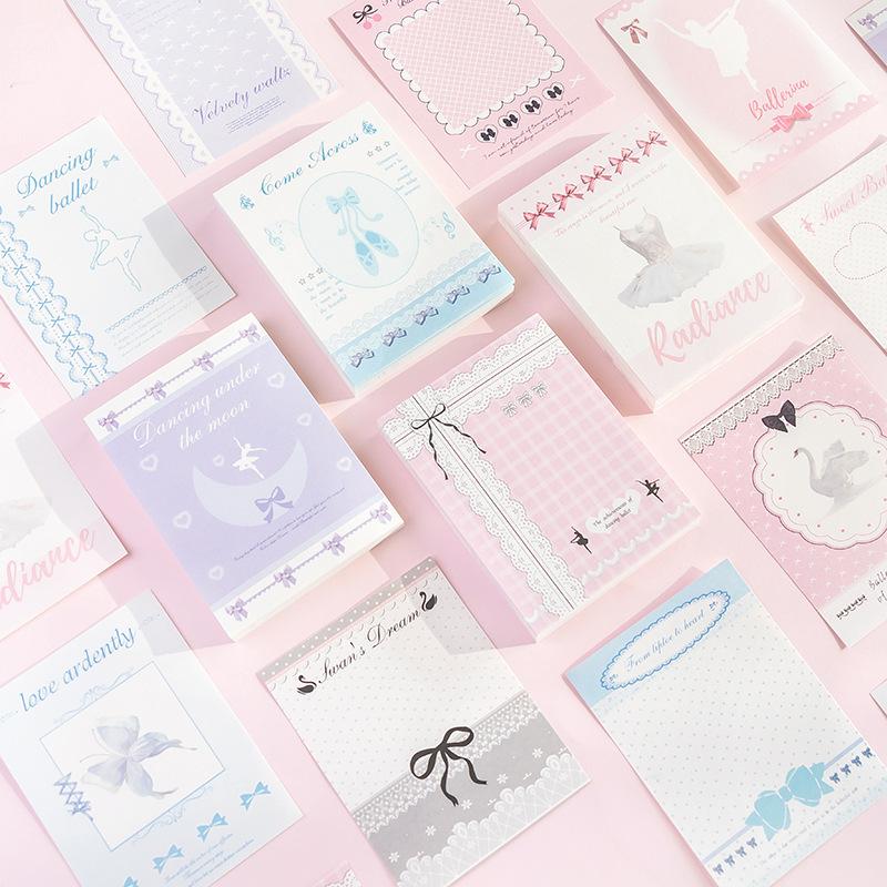 100 fogli Pizzo Coreano Dolce Balletto Scrapbooking Blocco Note Fai da Te Decorazione Diario Carta per Quaderno Carino Blocco Note Non Appiccicoso Studente