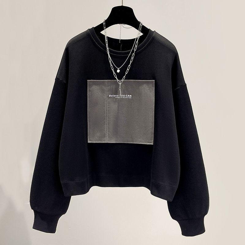 Plus Size Women Hoodless Sweatshirt Loose Short Style Long Sleeve Ins Style Spring Autumn Top